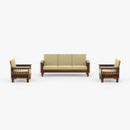 KendalWood Furniture Walnut Black Finish Solid Sheesham Wood 3+1+1 5 Seater Sofa Set with Cushions