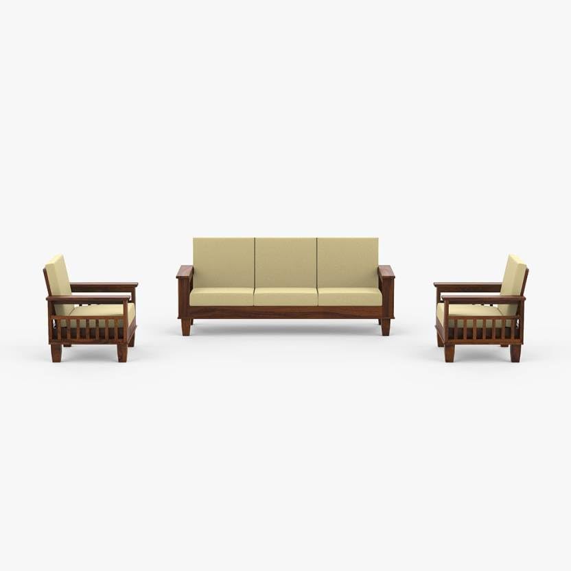KendalWood Furniture Walnut Black Finish Solid Sheesham Wood 3+1+1 5 Seater Sofa Set with Cushions