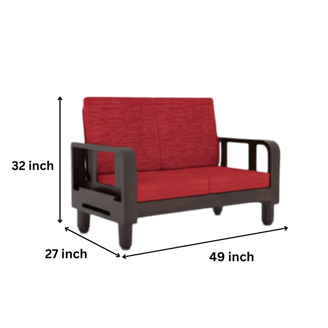 Solid Wood 2 Seater Wooden Sofa Set for Living Room Furniture Fabric 2 Seater Sofa