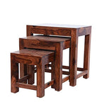 Sheesham Wood Nesting Stools for Living Room, Wooden Tables, Set of 3, Brown