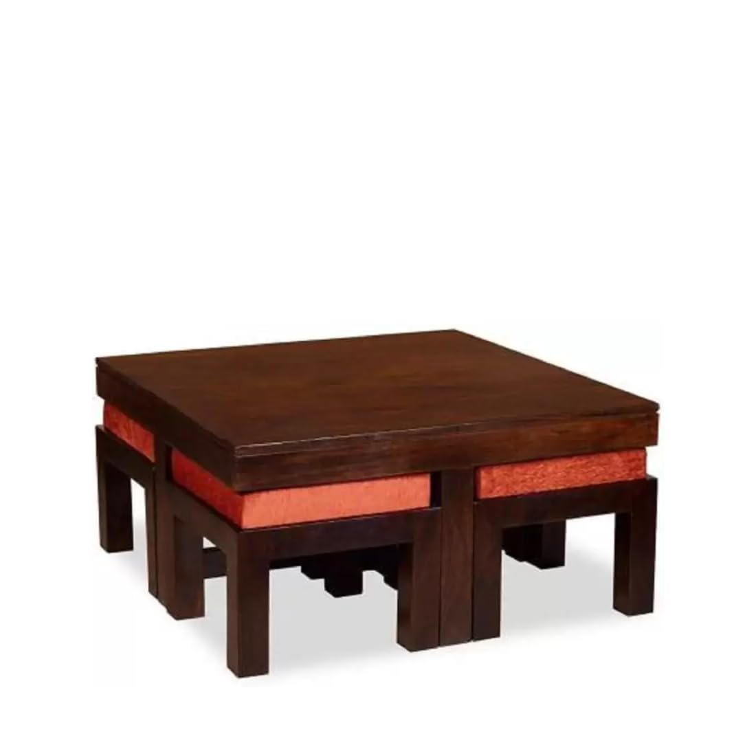 Premium Sheesham Wood Coffee Table for Living Room | Solid Wood Coffee Table, Center Table, Tea Table | Wooden Coffee Table with 4 Stool |Best Furniture for Home