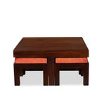 Premium Sheesham Wood Coffee Table for Living Room | Solid Wood Coffee Table, Center Table, Tea Table | Wooden Coffee Table with 4 Stool |Best Furniture for Home