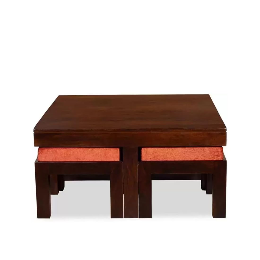 Premium Sheesham Wood Coffee Table for Living Room | Solid Wood Coffee Table, Center Table, Tea Table | Wooden Coffee Table with 4 Stool |Best Furniture for Home