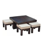 Premium Sheesham Wood Coffee Table for Living Room | Solid Wood Coffee Table, Center Table, Tea Table | Wooden Coffee Table with 4 Stool