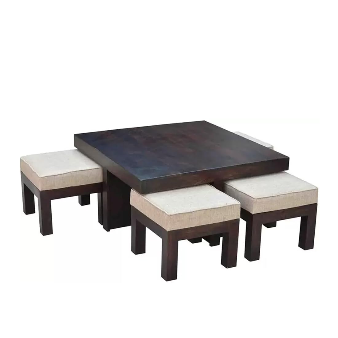 Premium Sheesham Wood Coffee Table for Living Room | Solid Wood Coffee Table, Center Table, Tea Table | Wooden Coffee Table with 4 Stool