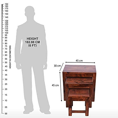 Sheesham Wood Nesting Stools for Living Room, Wooden Tables, Set of 3, Brown