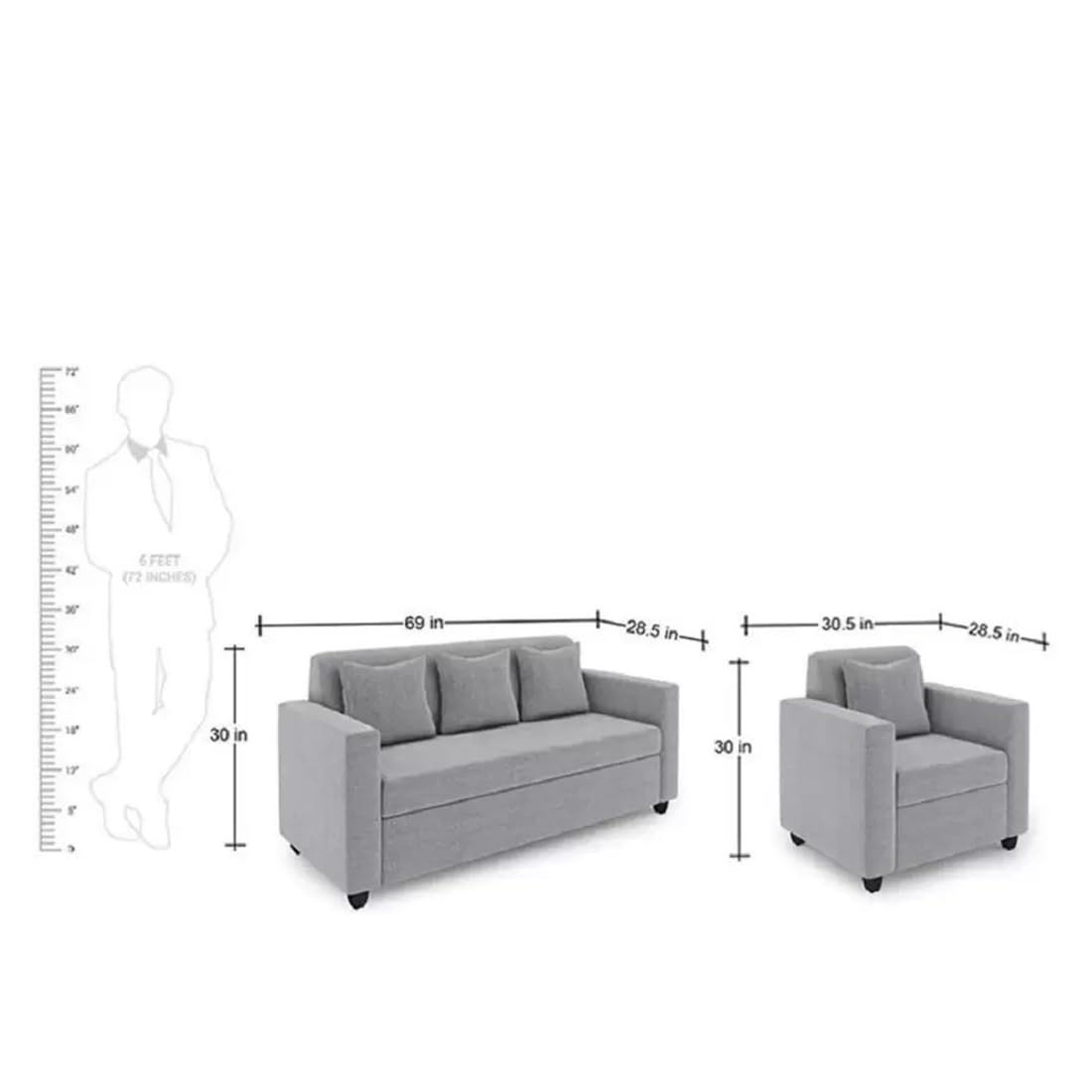 5 Seater Fabric Sofa Set for Living Room Furniture | 3+1+1 Sofa Set for Home & Office