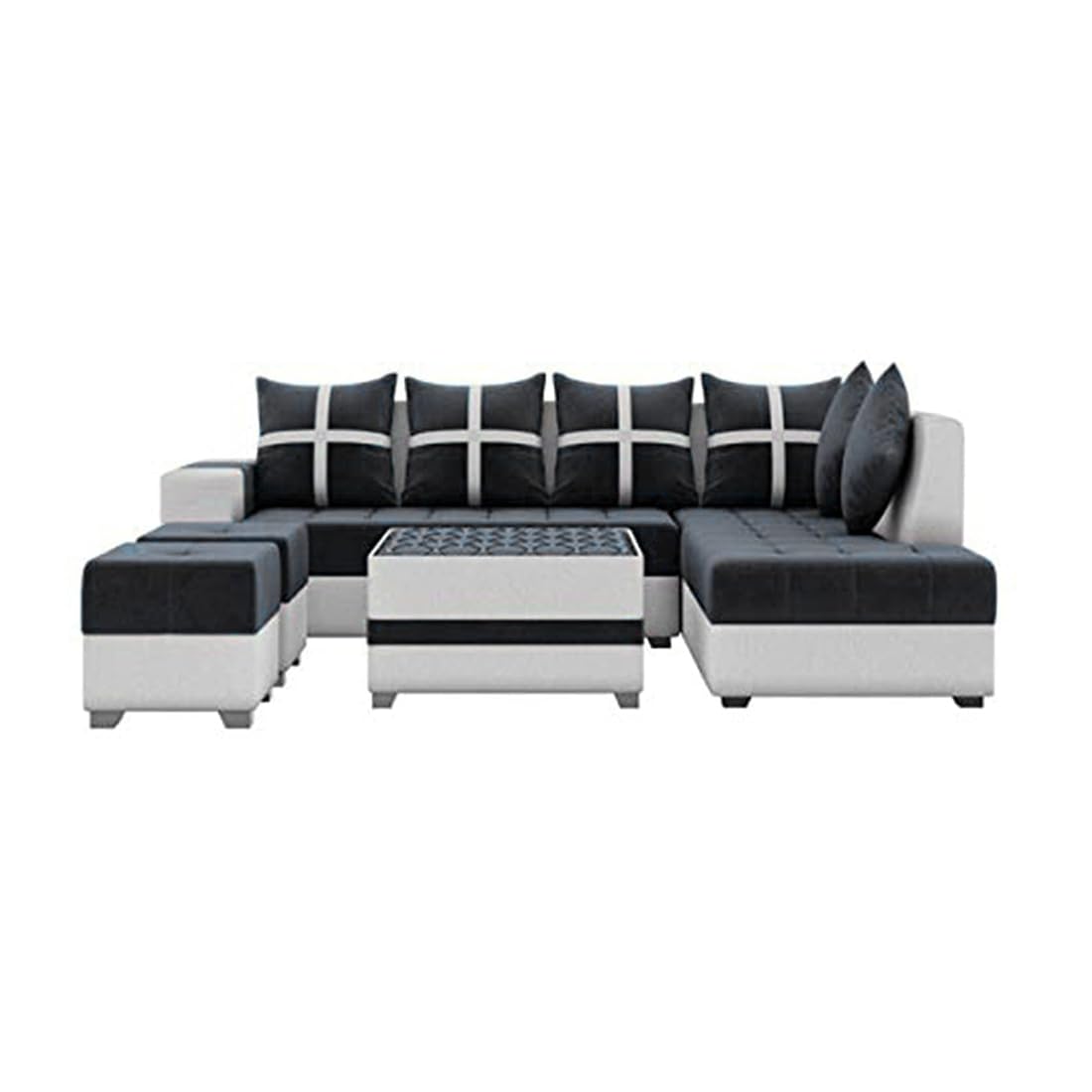8 Seater Sofa Set, L Shape Sofa(Right Facing) 2 Ottoman, 6 Small Pillow with Coffee Table for Living Room Furniture | Sofa for Home & Office Furniture