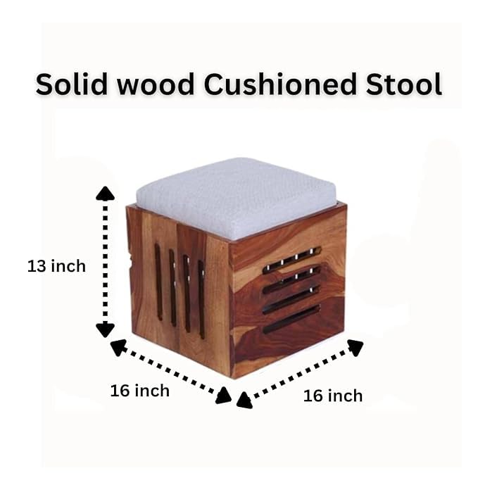 Solid Wood Coffee Table | Coffee Table for Living Room with stools (Finish Color -Teak Finish with Cream Cushion)