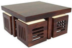 Sheesham Wood Coffee Table for Living Room with Capsule Cut Stool