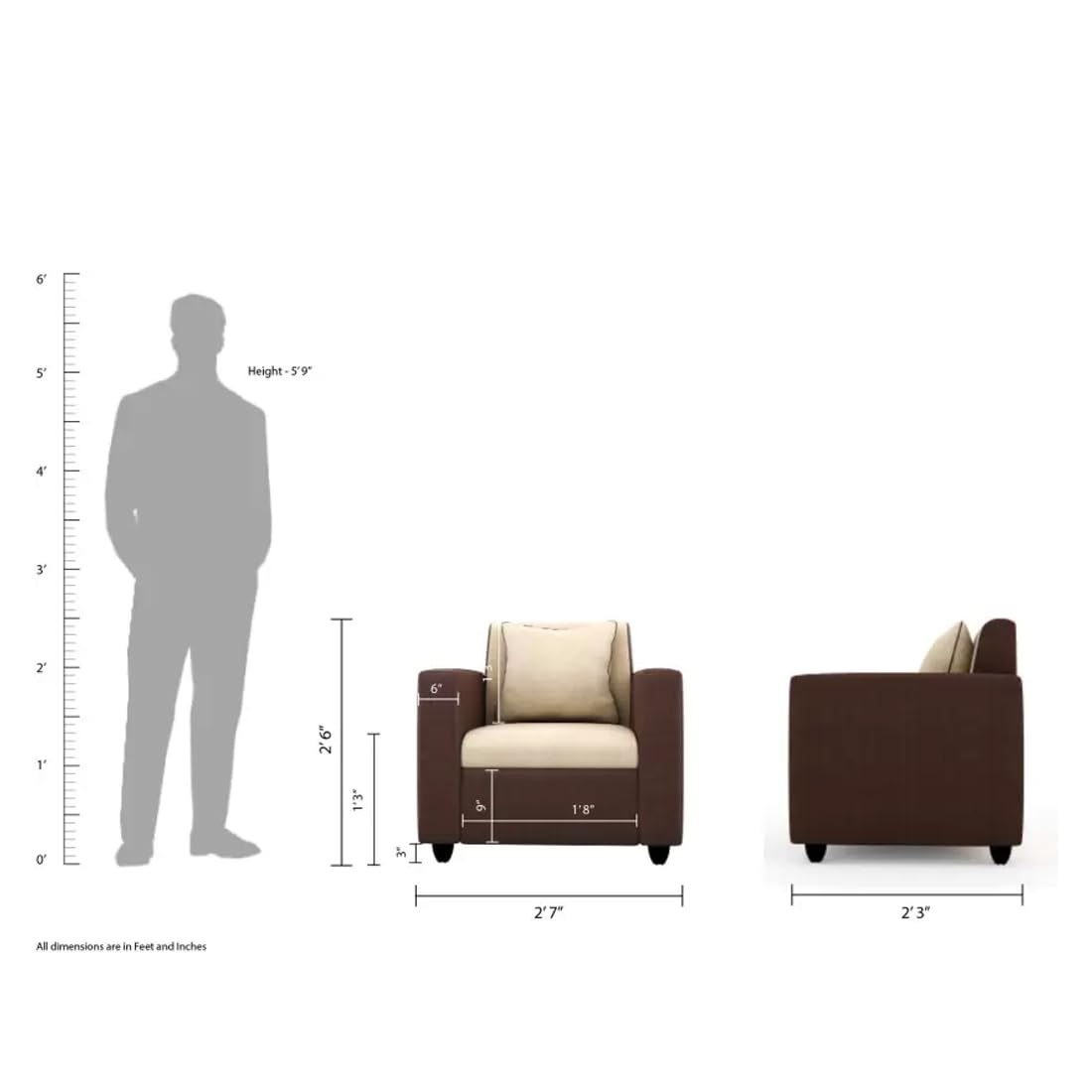 1 Seater Fabric Sofa Set for Living Room Furniture | Fabric 1 Seater Sofa Set | Sofa for Home & Office