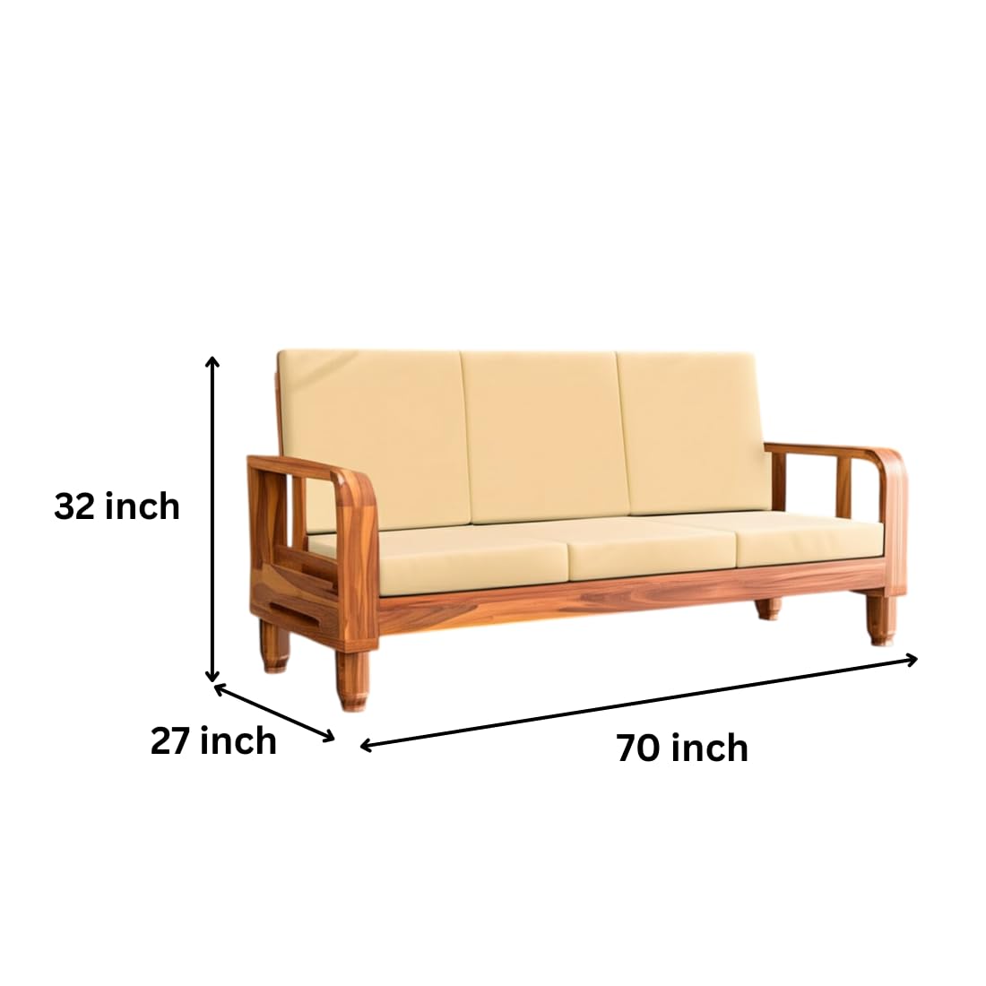 Solid Wood 6 Seater Wooden Sofa Set for Living Room | 3+2+1 Sofa Set with Center Table | Furniture for Home & Hotels