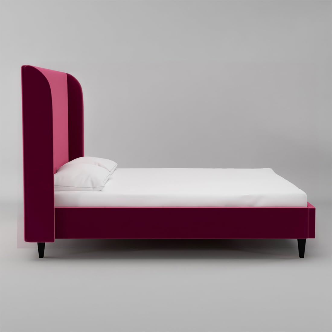 Engineered Wood Upholstered King Size Bed | Living Room Furniture - Velvet Pink Fabric