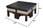 Premium Sheesham Wood Coffee Table for Living Room | Solid Wood Coffee Table, Center Table, Tea Table | Wooden Coffee Table with 4 Stool |Best Furniture for Home |Walnut Finish