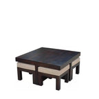 Premium Sheesham Wood Coffee Table for Living Room | Solid Wood Coffee Table, Center Table, Tea Table | Wooden Coffee Table with 4 Stool |Best Furniture for Home |Walnut Finish