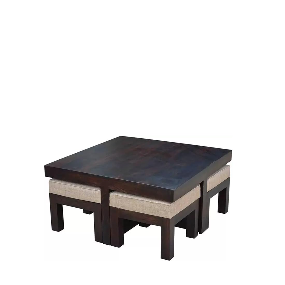 Premium Sheesham Wood Coffee Table for Living Room | Solid Wood Coffee Table, Center Table, Tea Table | Wooden Coffee Table with 4 Stool |Best Furniture for Home |Walnut Finish