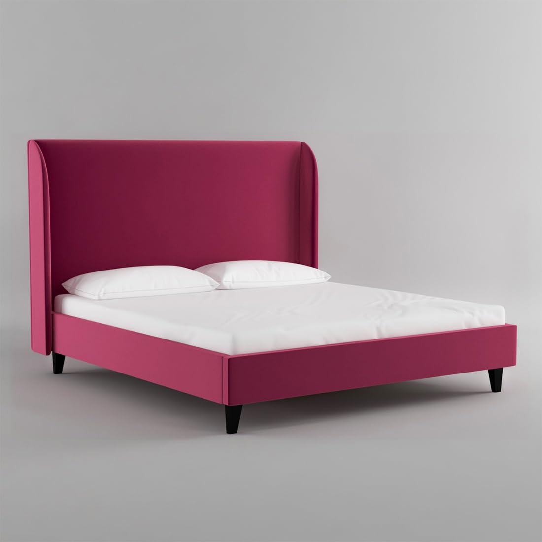 Engineered Wood Upholstered King Size Bed | Living Room Furniture - Velvet Pink Fabric