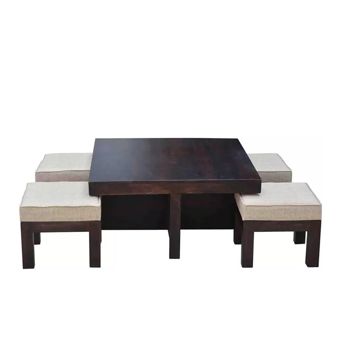 Premium Sheesham Wood Coffee Table for Living Room | Solid Wood Coffee Table, Center Table, Tea Table | Wooden Coffee Table with 4 Stool