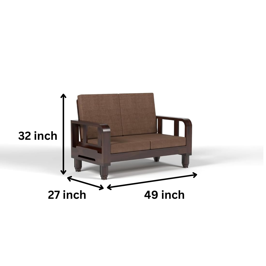 Solid Wood 2 Seater Wooden Sofa Set for Living Room Furniture Fabric 2 Seater Sofa
