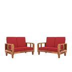 Solid Wood 4 Seater Wooden Sofa Set for Living Room Furniture 4 Seater 2+2 Fabric Sofa Set with Center Table