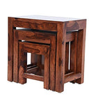 Sheesham Wood Nesting Stools for Living Room, Wooden Tables, Set of 3, Brown
