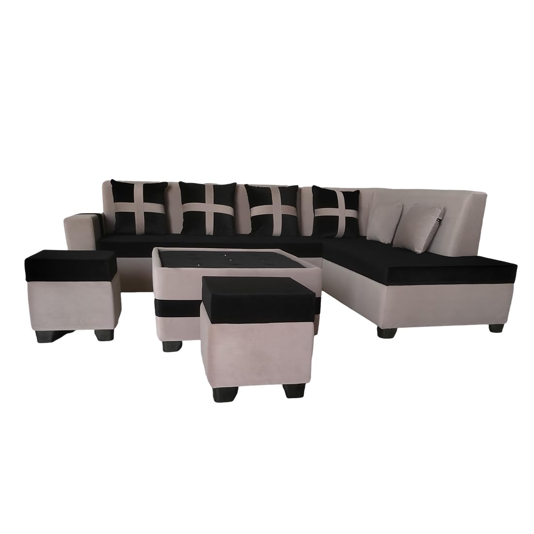 8 Seater Sofa Set, L Shape Sofa (Right Facing) 2 Ottoman, 6 Small Pillow with Coffee Table | Sofa for Home & Office Furniture