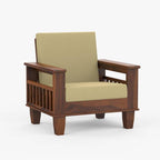 KendalWood Furniture Walnut Black Finish Solid Sheesham Wood 3+1+1 5 Seater Sofa Set with Cushions
