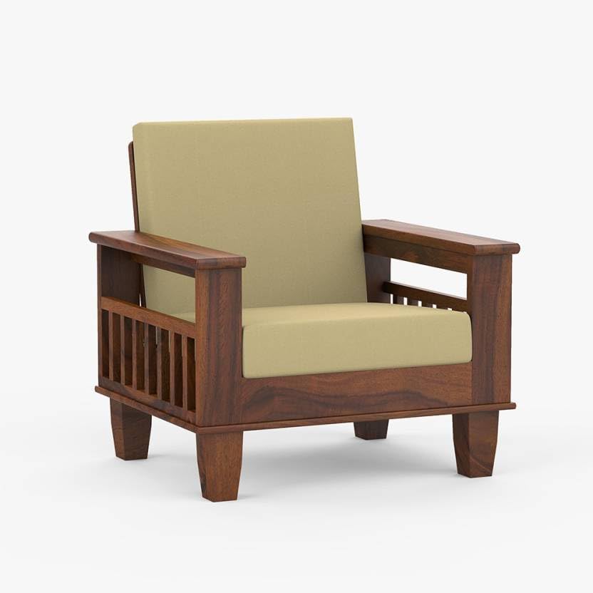KendalWood Furniture Walnut Black Finish Solid Sheesham Wood 3+1+1 5 Seater Sofa Set with Cushions