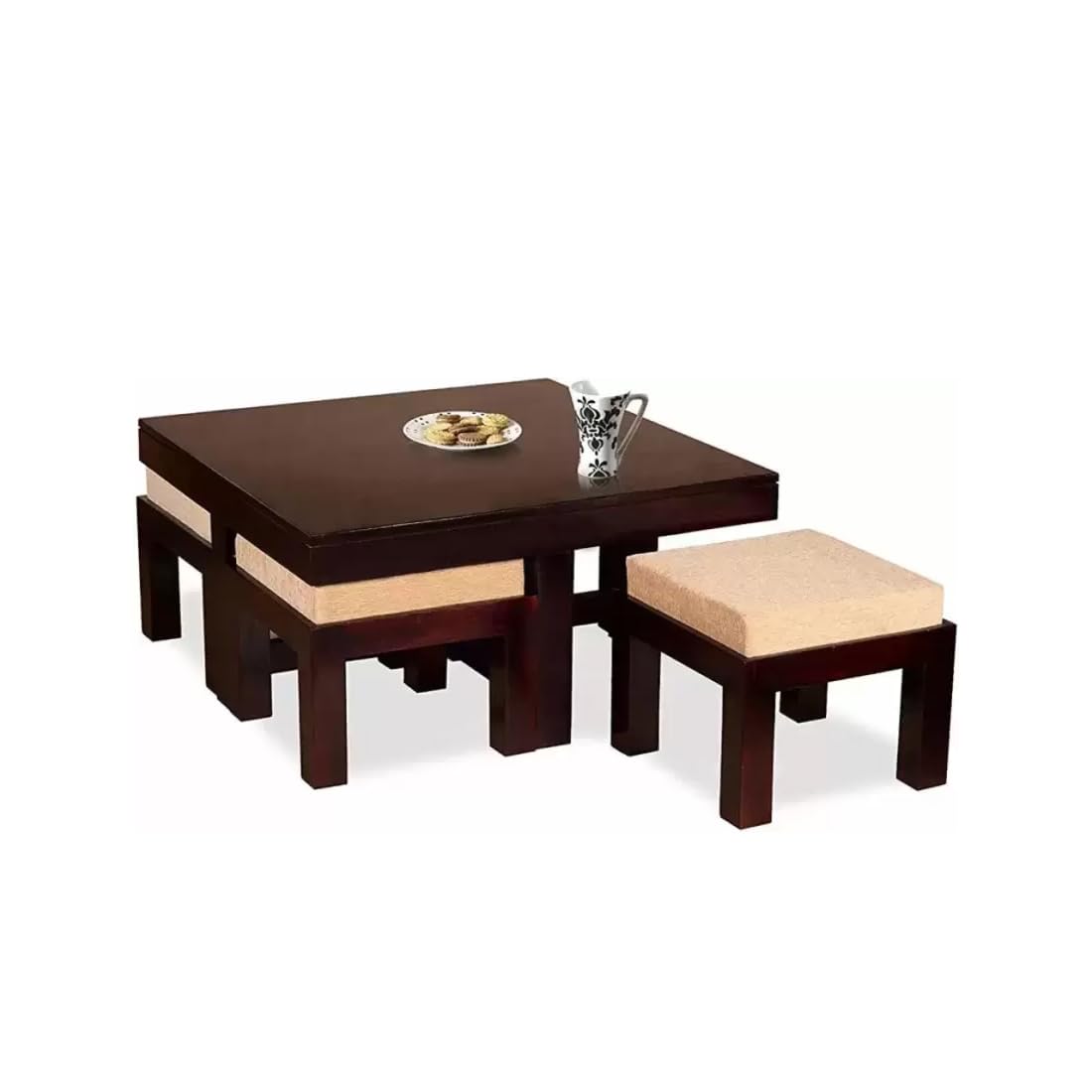 Premium Sheesham Wood Coffee Table for Living Room | Wooden Coffee Table with 4 Stool |Best Furniture for Home