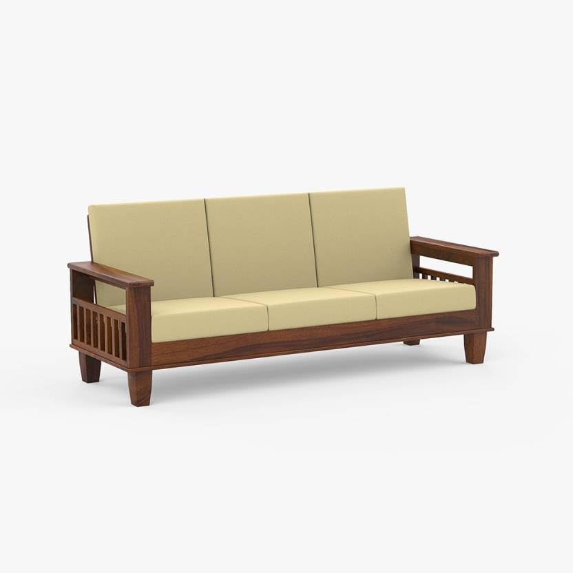 KendalWood Furniture Walnut Black Finish Solid Sheesham Wood 3+1+1 5 Seater Sofa Set with Cushions