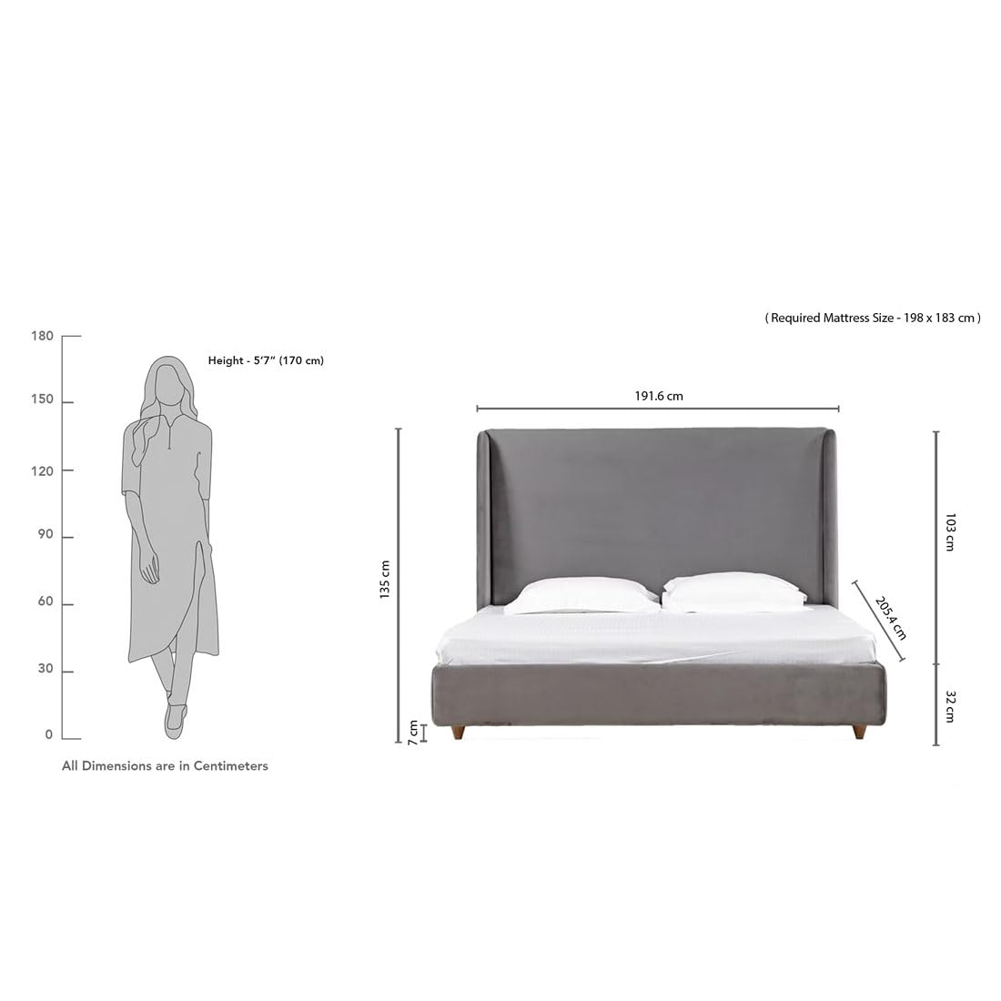 Engineered Wood Upholstered King Size Bed | Wooden Bed for Living Room | Bedroom Bed for Home | Bed for Without Storage | Grey Finish