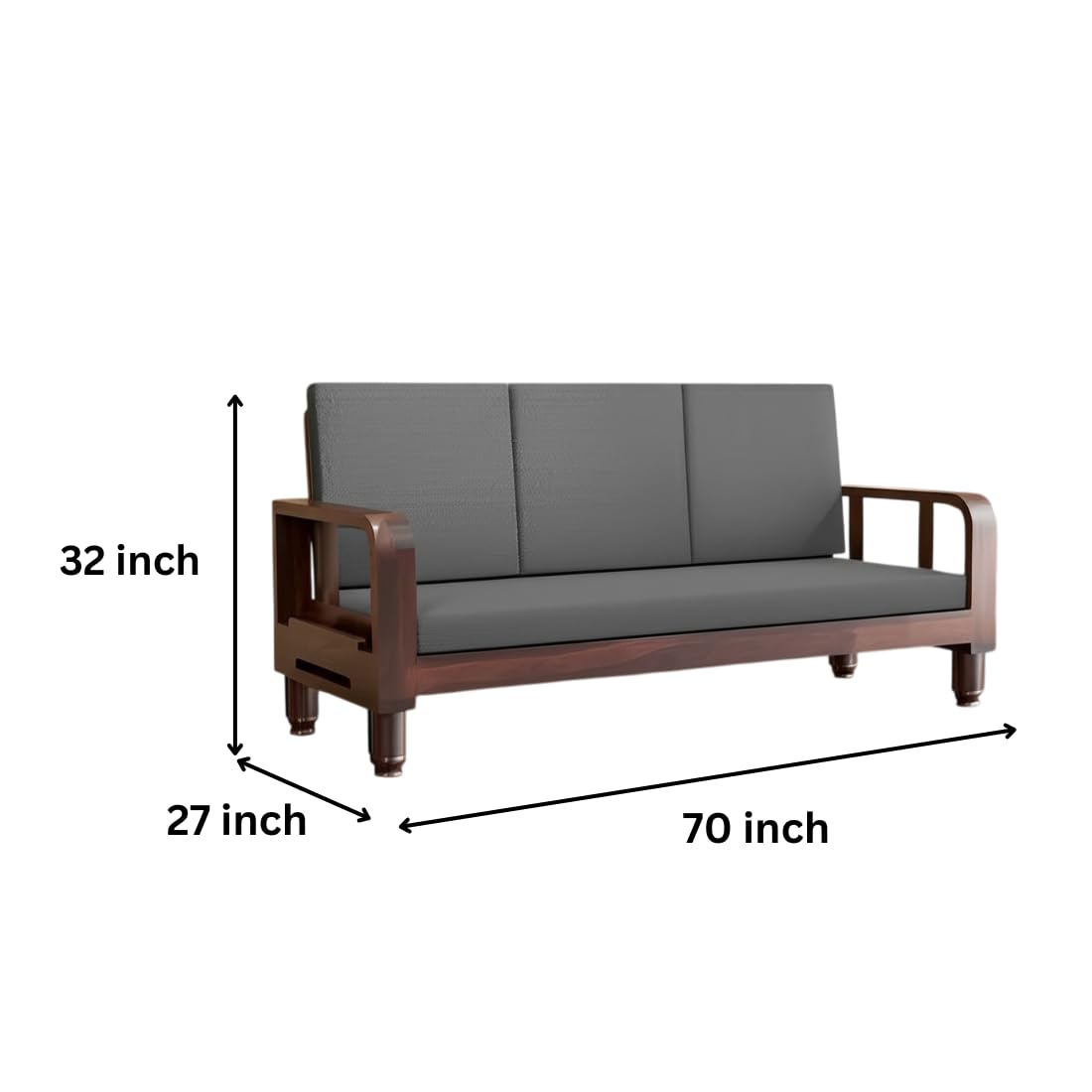 Solid Wood 3 Seater Wooden Sofa Set for Living Room Furniture | Sofa for Home & Office | 3 Seater Sofa