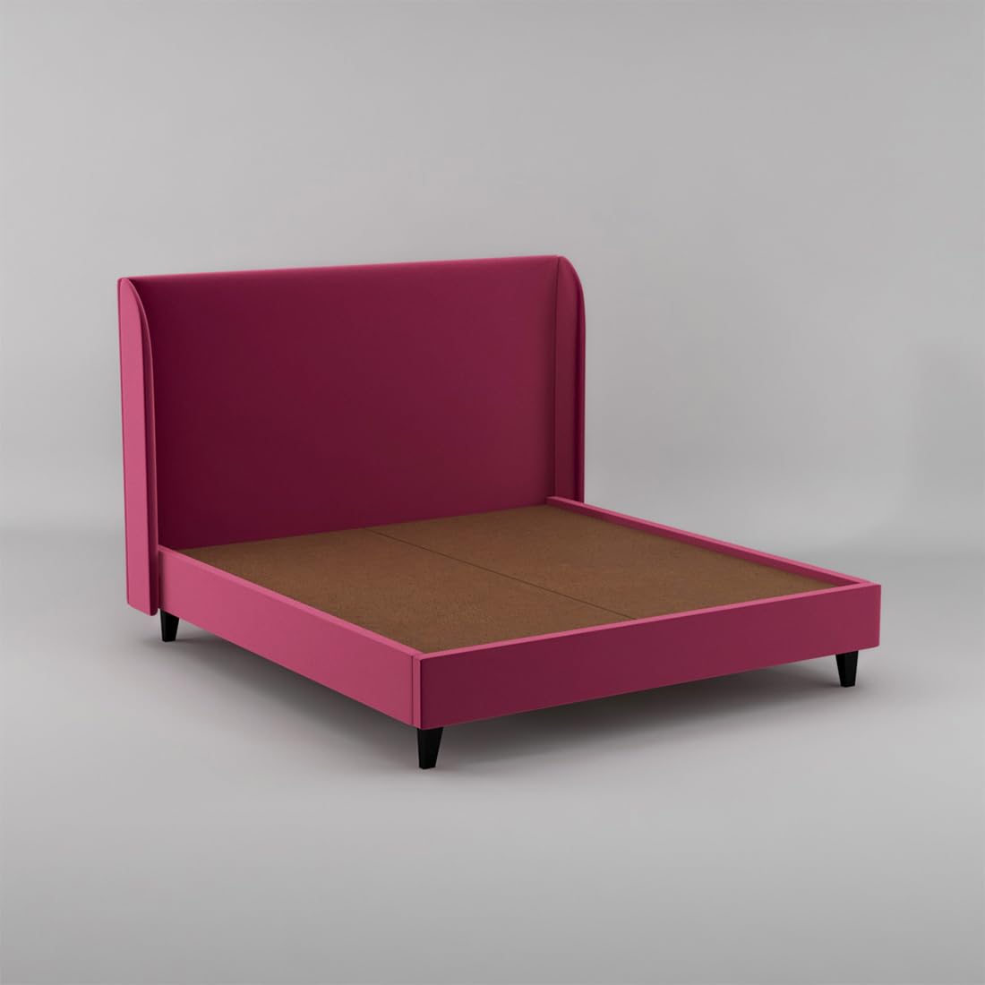 Engineered Wood Upholstered King Size Bed | Living Room Furniture - Velvet Pink Fabric