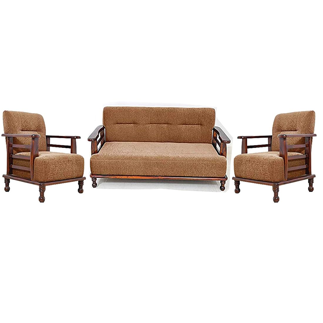 Solid Wood 5 Seater Wooden Sofa Set for Living Room Furniture | 3+1+1 Fabric Sofa Set Without Centre Table | Sofa for Home & Office Furniture