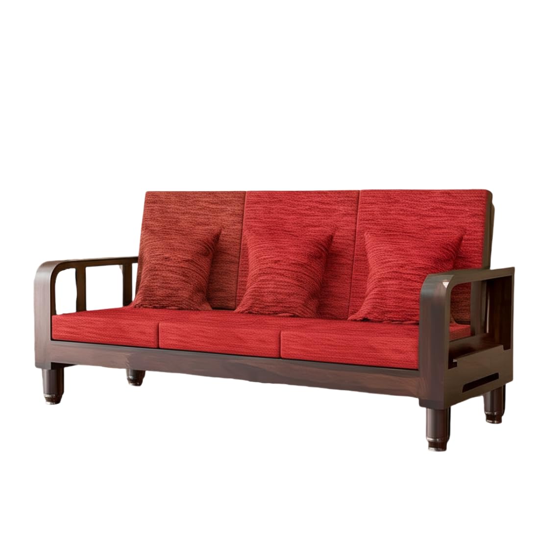 Solid Wood 5 Seater Wooden Sofa Set for Living Room Furniture 5 Seater 3+1+1 Fabric Sofa Set with Center Table