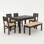 Sheesham Wood Dining Table(57x35) with 4 Chairs & 1 Bench | 6 Seater Dining Set | Wooden Dining Table with Chair - Dining Room Furniture