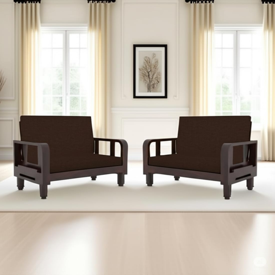 Solid Wood 4 Seater Wooden Sofa Set for Living Room Furniture 4 Seater 2+2 Fabric Sofa Set with Center Table