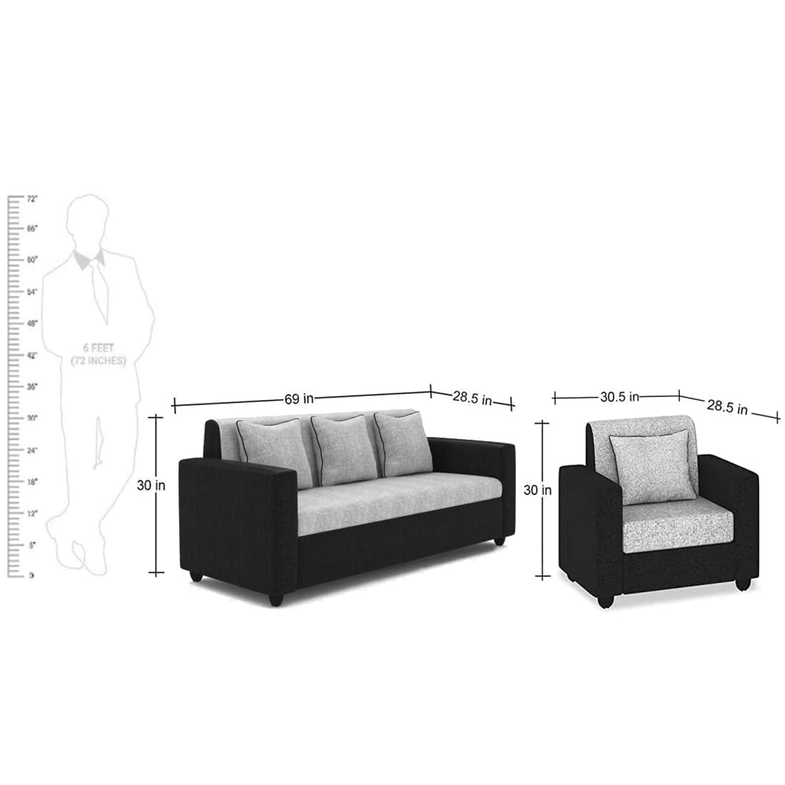 5 Seater Fabric Sofa Set for Living Room Furniture | 3+1+1 Sofa Set for Home & Office