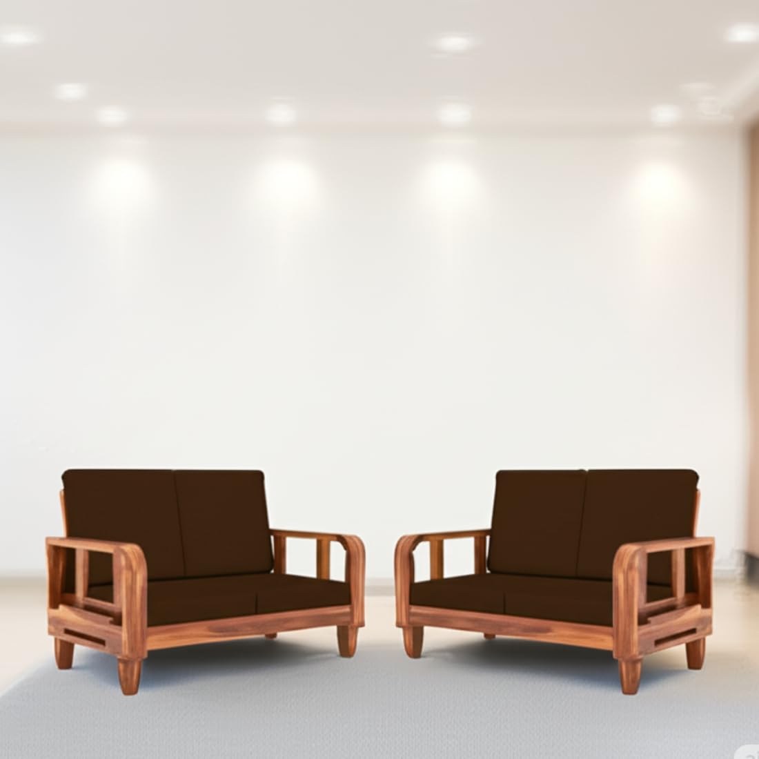 Solid Wood 4 Seater Wooden Sofa Set for Living Room Furniture 4 Seater 2+2 Fabric Sofa Set with Center Table