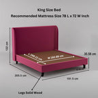 Engineered Wood Upholstered King Size Bed | Wooden for Living Room Furniture - Velvet Pink Fabric