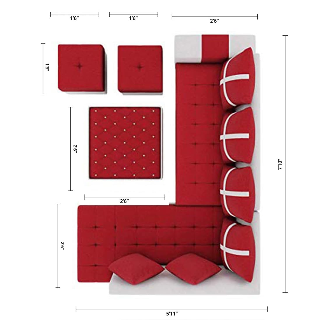 8 Seater Sofa Set, L Shape Sofa (Right Facing) 2 Ottoman, 6 Small Pillow with Coffee Table for Living Room Furniture | Sofa for Home & Office Furniture