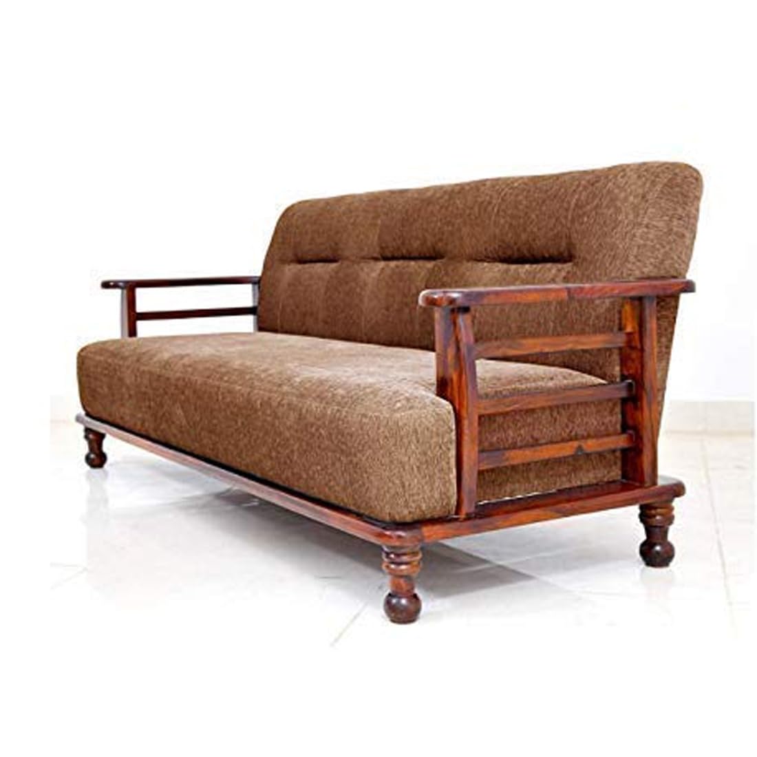 Solid Wood 5 Seater Wooden Sofa Set for Living Room Furniture | 3+1+1 Fabric Sofa Set Without Centre Table | Sofa for Home & Office Furniture