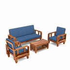 Solid Wood 5 Seater Wooden Sofa Set for Living Room Furniture 5 Seater 3+1+1 Fabric Sofa Set with Center Table