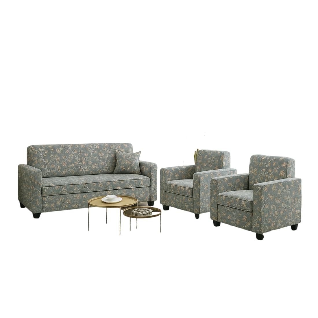 5 Seater Fabric Sofa Set for Living Room Furniture | Wooden 3 + 1 + 1 Sofa Set for Home & Office