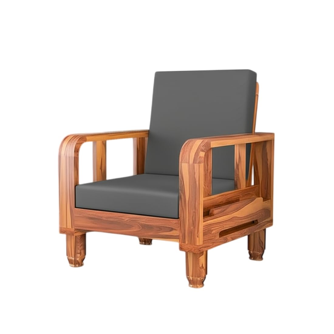 Solid Wood 1 Seater Wooden Sofa Set for Living Room Furniture | Sofa for Home & Office | 1 Seater Sofa