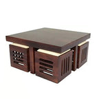 Premium Sheesham Wood Coffee Table for Living Room | Wooden Coffee Table with 4 Stool |Best Furniture for Home