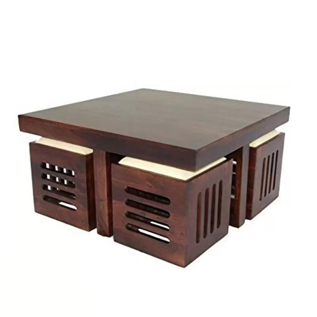 Premium Sheesham Wood Coffee Table for Living Room | Wooden Coffee Table with 4 Stool |Best Furniture for Home