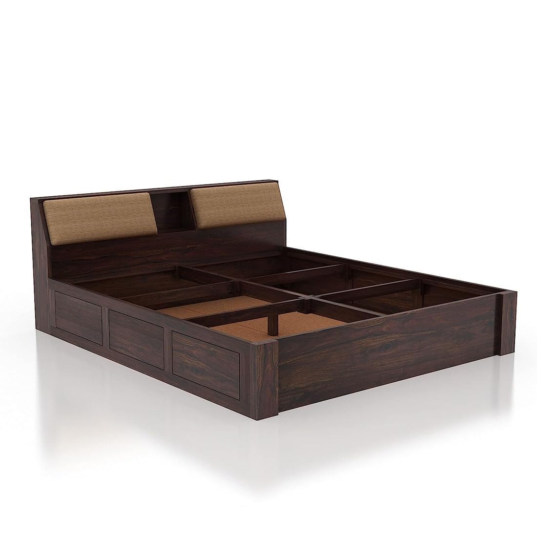 Sheesham Wood Bed with Box Storage | Solid Wood Bed for Bedroom, Living Room | Wooden Bed King Size | Mattress not Included | Walnut Finish