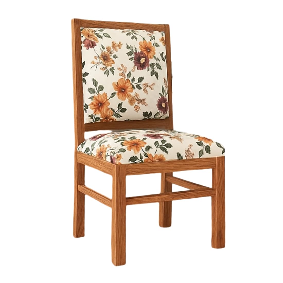 Modern Home Furniture | Solid Wood Set of 2 Dining | Study Chair | Home & Office Furniture | Honey Finish with Flower Printed Cushions | Pre Assembled (Ready to Use)