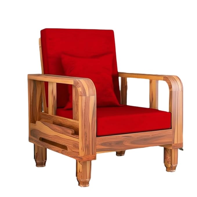 Solid Wood 1 Seater Wooden Sofa Set for Living Room Furniture Fabric 1 Seater Sofa